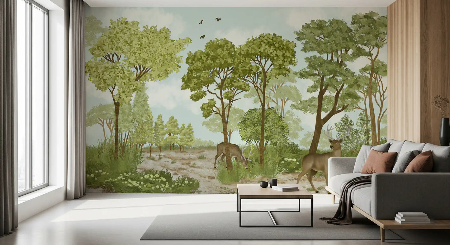 Enchanted Woodland Deer Sanctuary Wall Mural