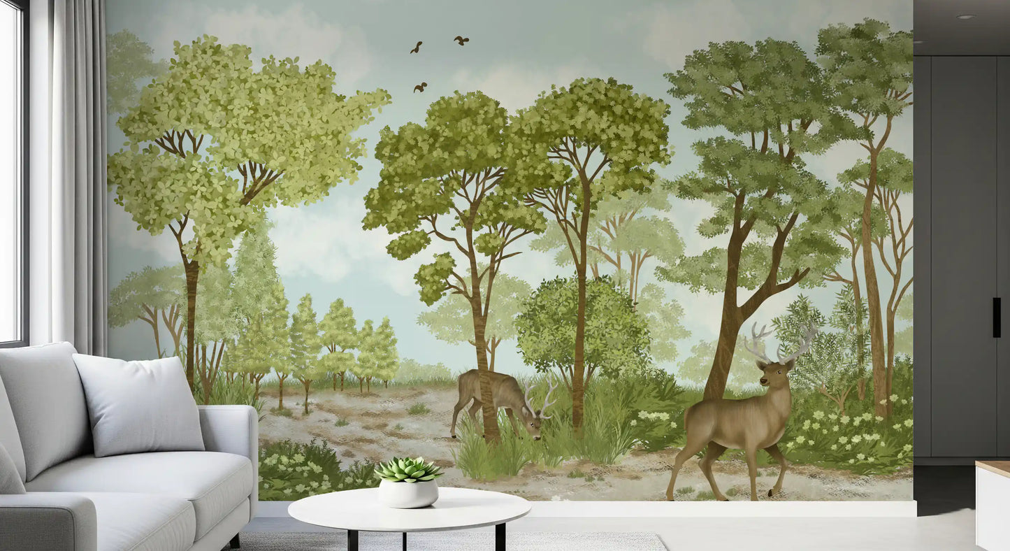 Enchanted Woodland Deer Sanctuary Wall Mural
