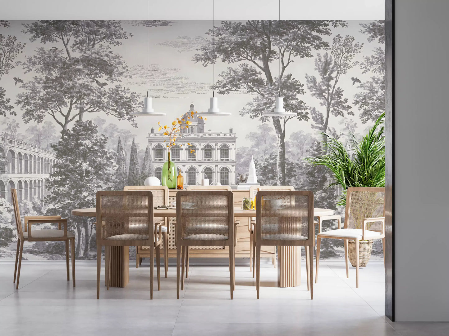 Grand Estate Garden Scene Wall Mural