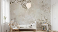 Rustic Beige Weathered Texture with Delicate Branches Wall Mural