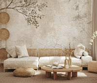 Rustic Beige Weathered Texture with Delicate Branches Wall Mural