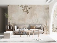 Rustic Beige Weathered Texture with Delicate Branches Wall Mural