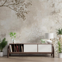 Rustic Beige Weathered Texture with Delicate Branches Wall Mural