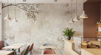 Rustic Beige Weathered Texture with Delicate Branches Wall Mural