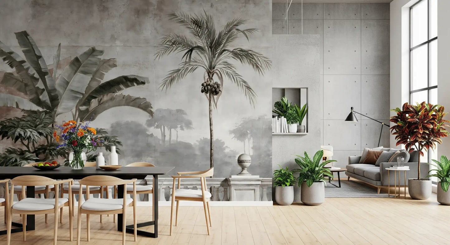 Vintage Tropical Balustrade Scene Wall Mural