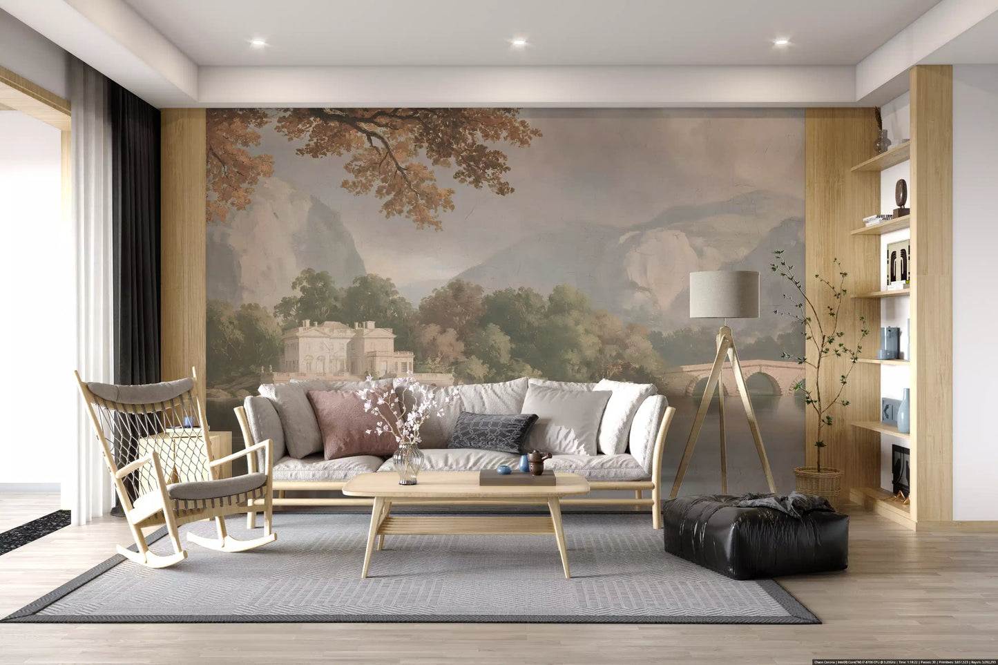 Hazy Mountain Lake Retreat Wall Mural