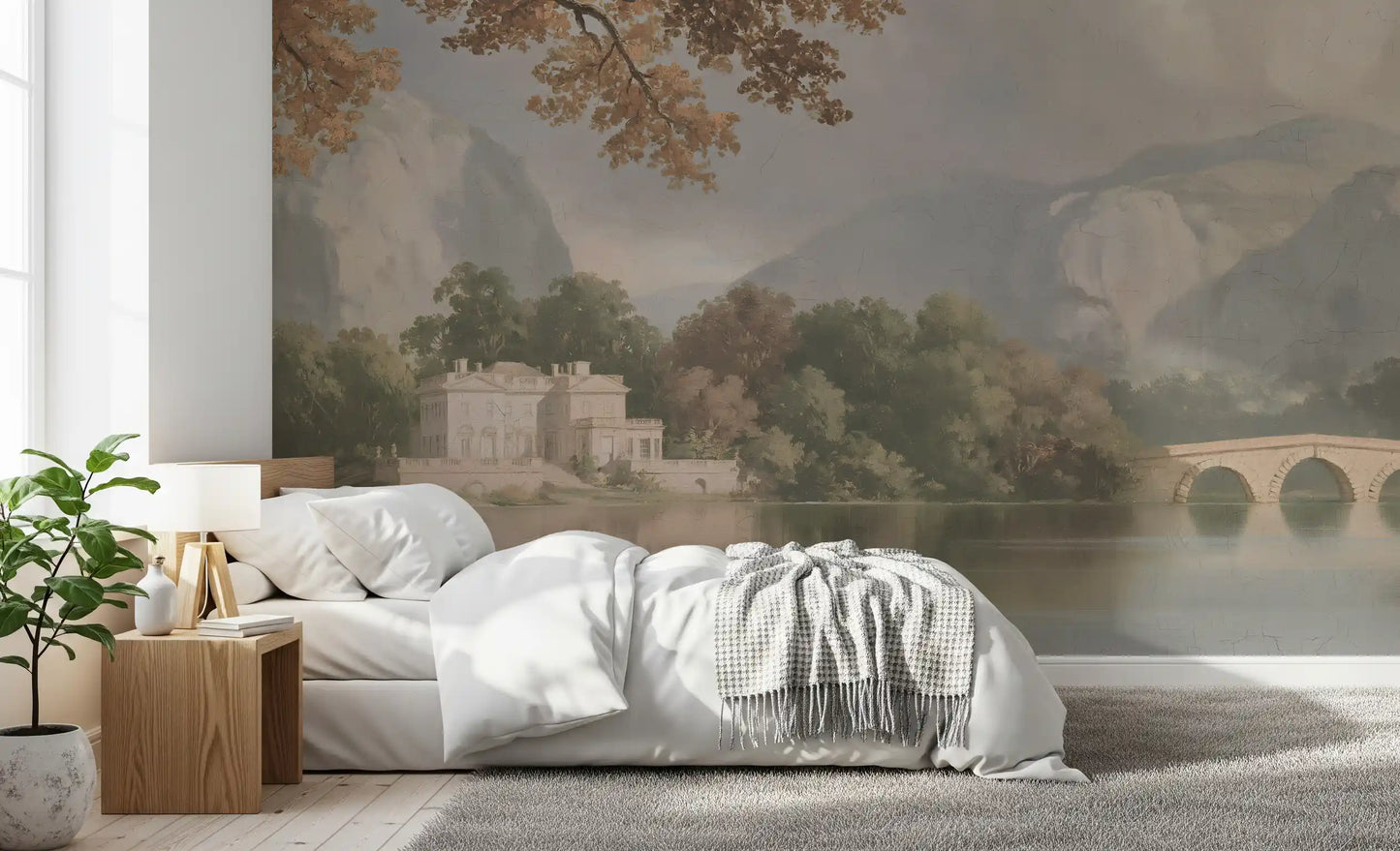Hazy Mountain Lake Retreat Wall Mural