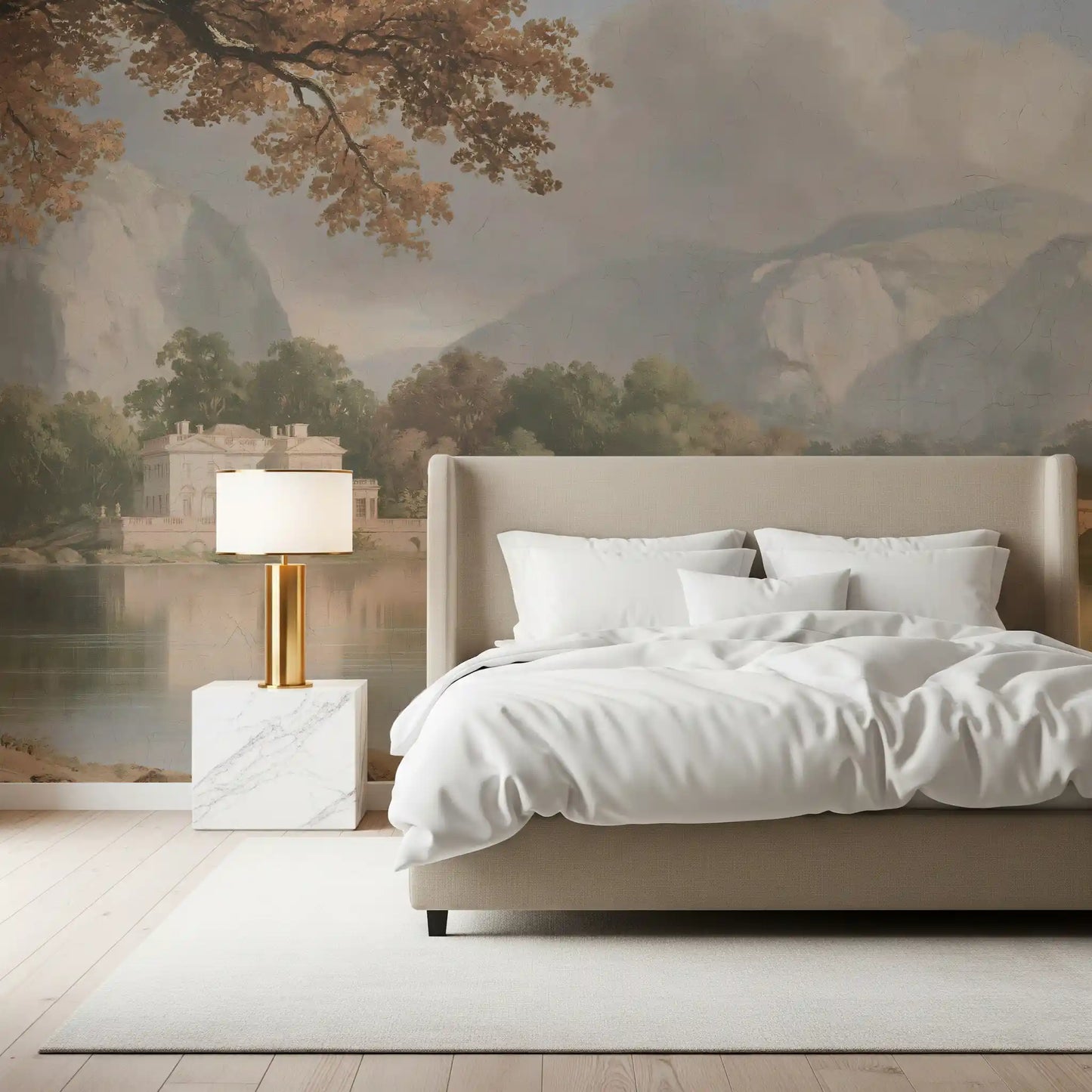 Hazy Mountain Lake Retreat Wall Mural