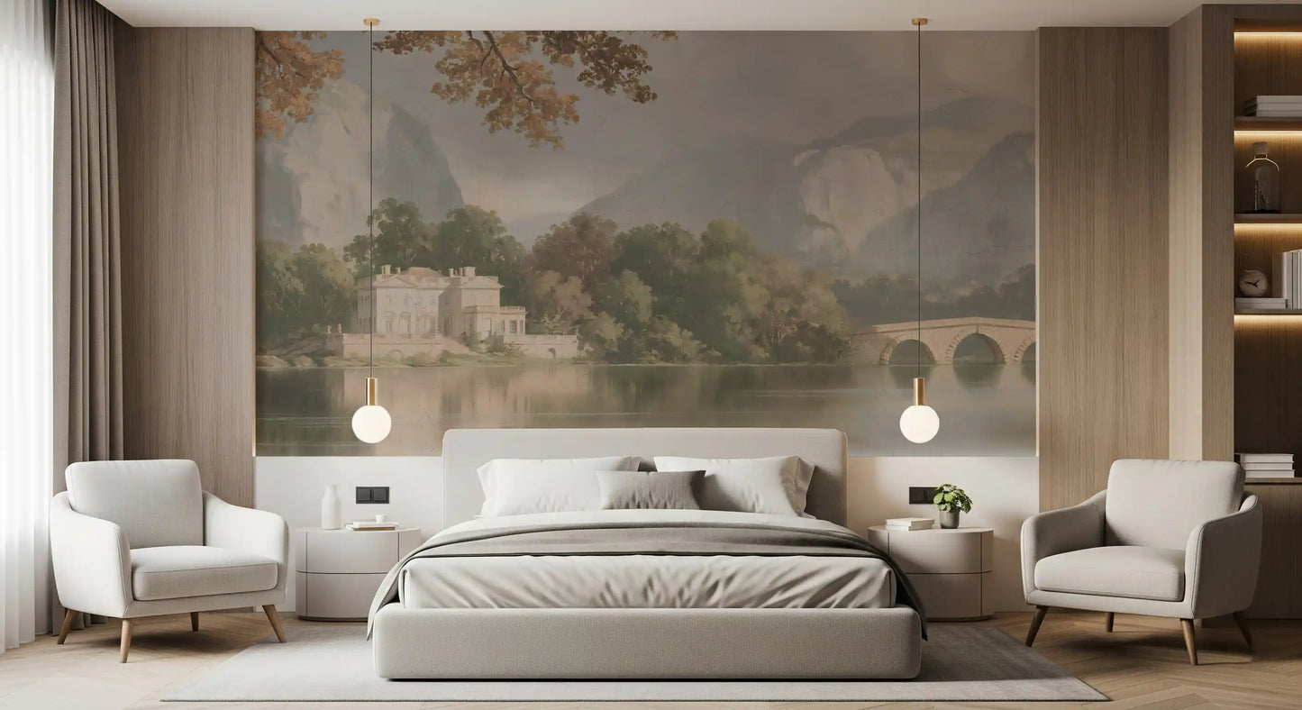 Hazy Mountain Lake Retreat Wall Mural