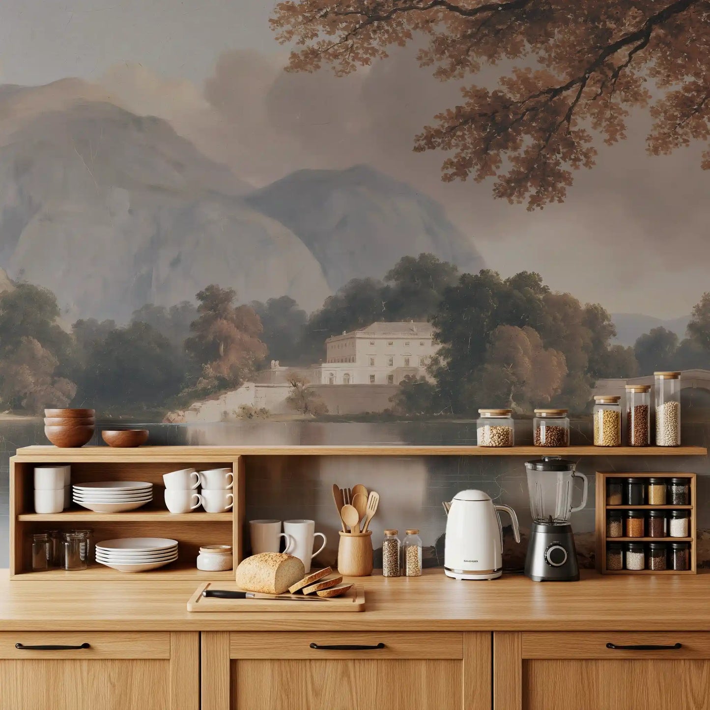 Serene Mountain Lake Estate Landscape Wall Mural