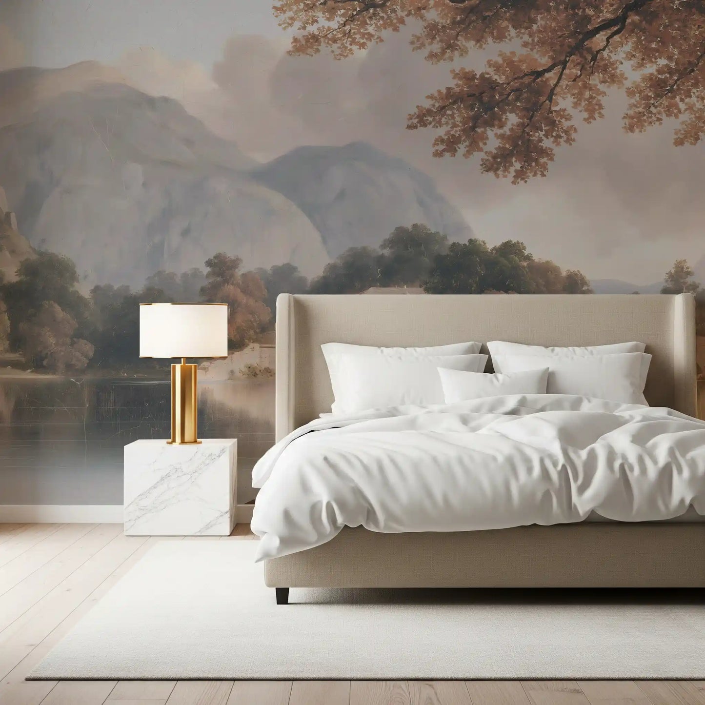 Serene Mountain Lake Estate Landscape Wall Mural