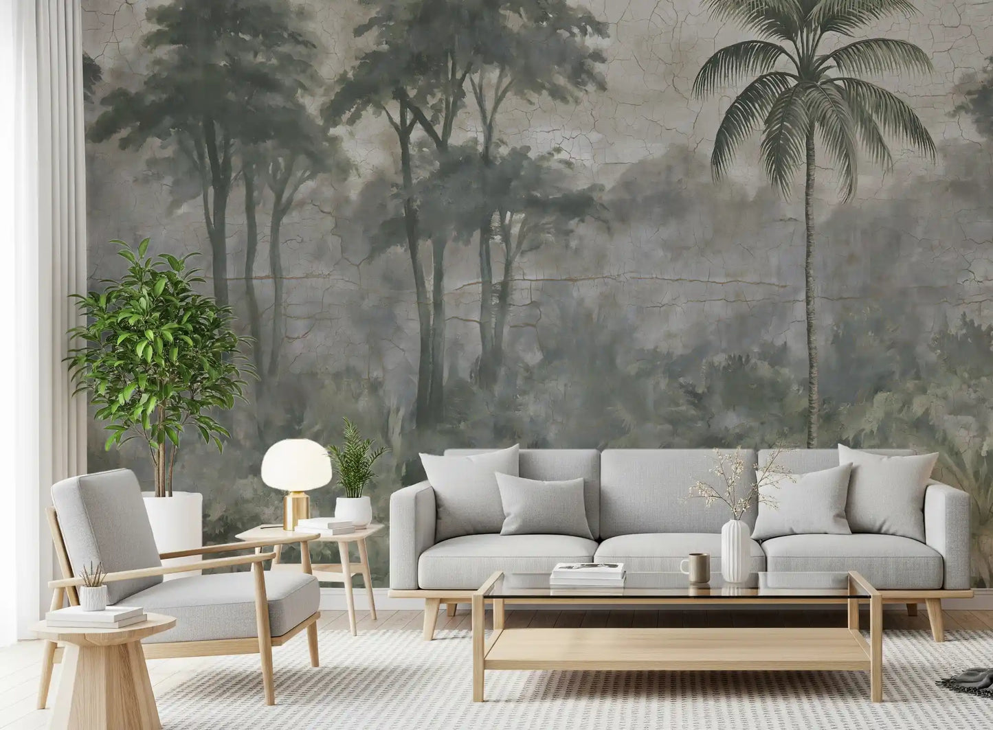 Misty River Botanical Landscape Wall Mural