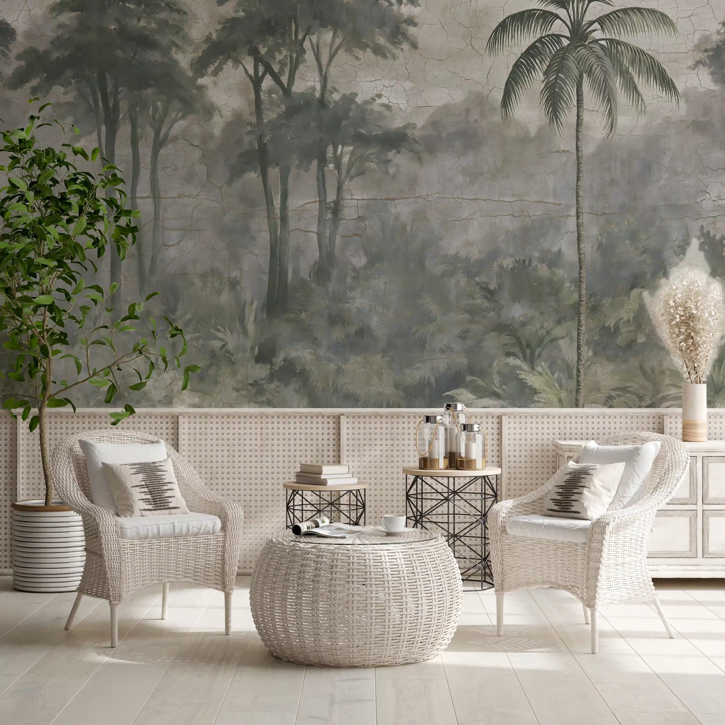 Misty River Botanical Landscape Wall Mural