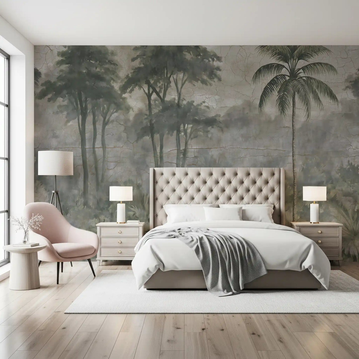 Misty River Botanical Landscape Wall Mural