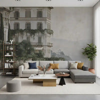 Misty Lakefront Manor Sketch Wall Mural