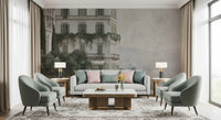 Misty Lakefront Manor Sketch Wall Mural