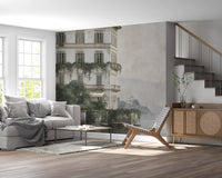 Misty Lakefront Manor Sketch Wall Mural