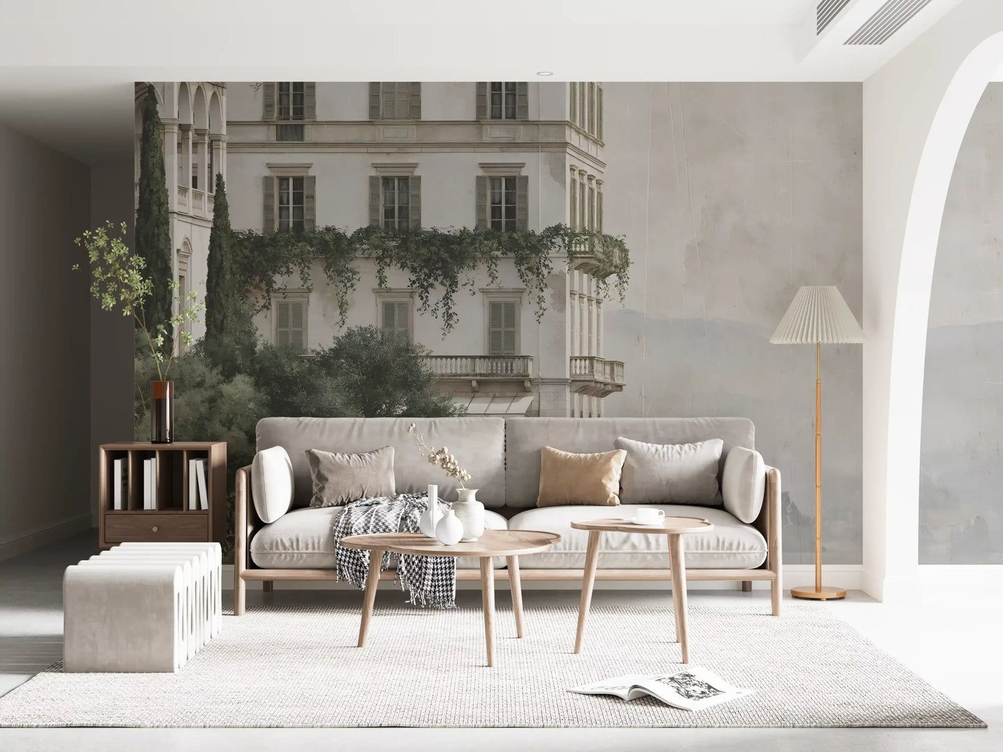 Misty Lakefront Manor Sketch Wall Mural