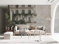 Misty Lakefront Manor Sketch Wall Mural