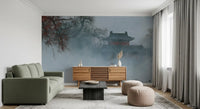 Crimson Pagoda in Winter Fog Wall Mural