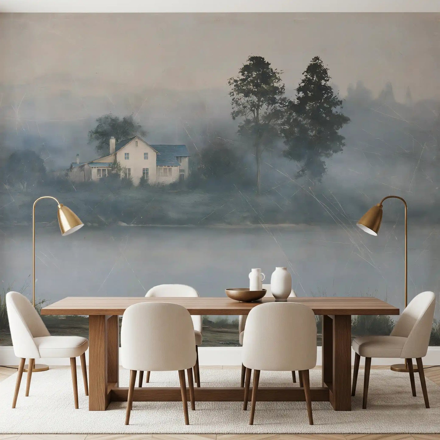 Foggy Morning Shoreline Retreat Wall Mural