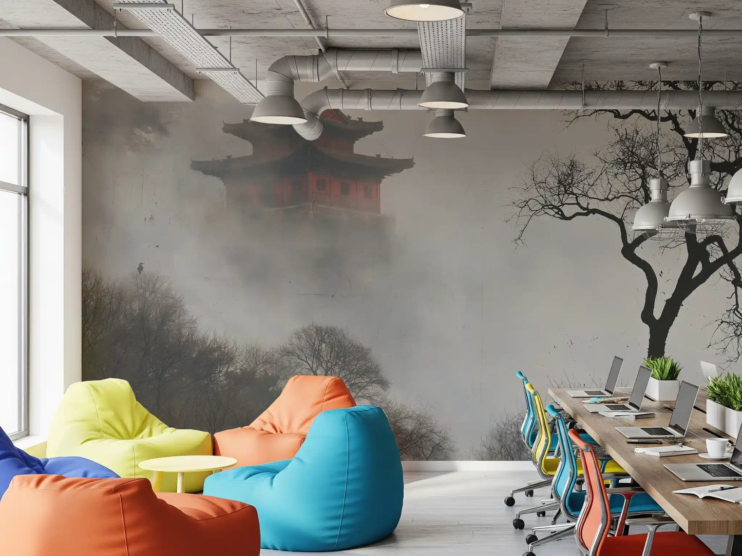 Misty Pagoda Mountain Retreat Wall Mural