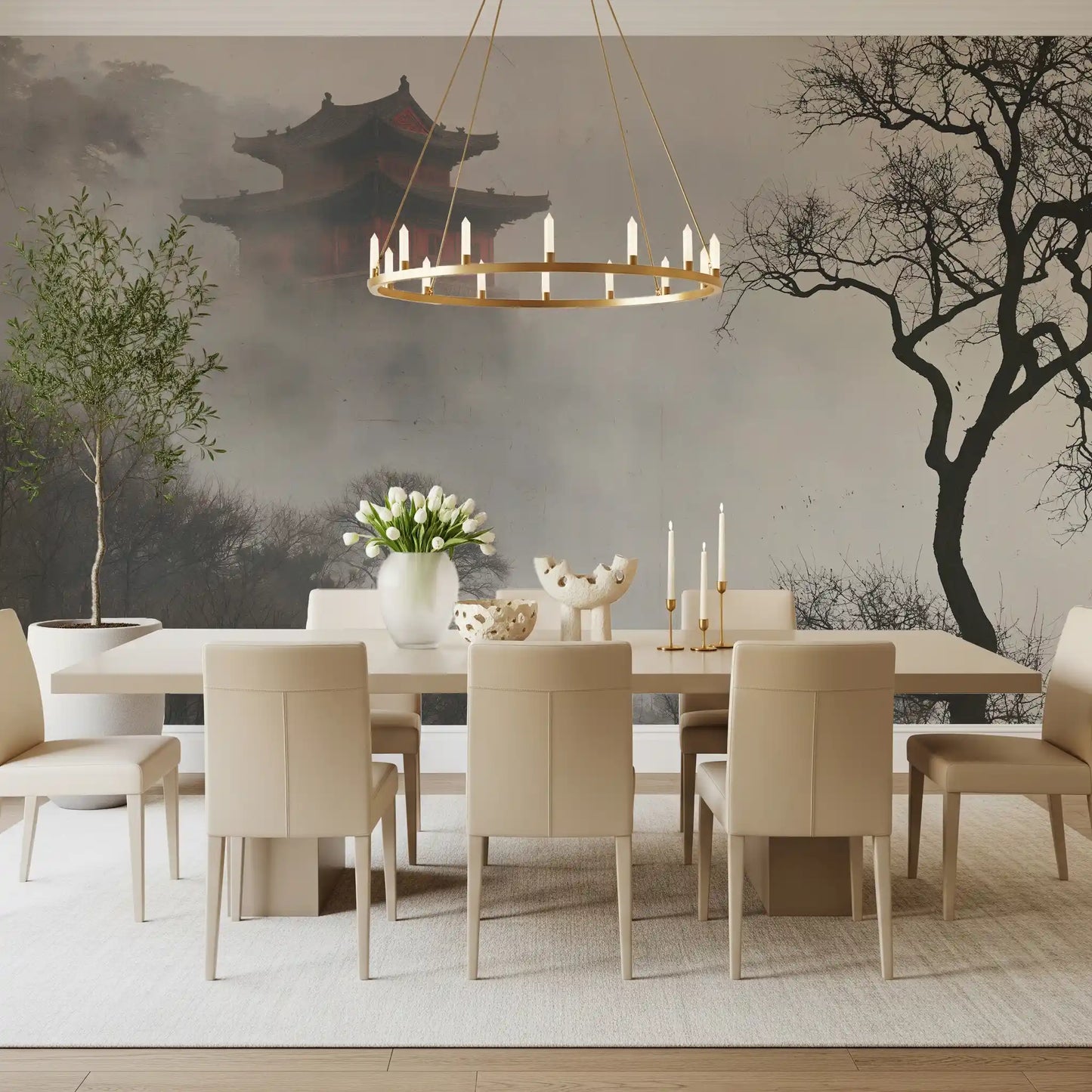 Misty Pagoda Mountain Retreat Wall Mural
