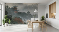 Ancient Temple in Foggy Woods Wall Mural