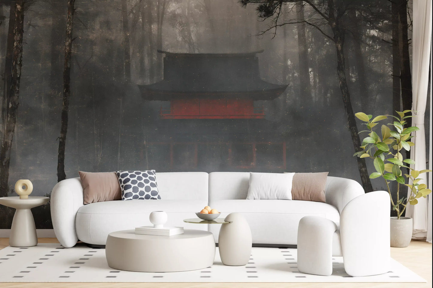 Zen Temple Foggy Woodland Wall Mural