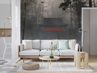 Zen Temple Foggy Woodland Wall Mural