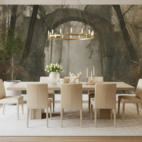 Misty Ancient Forest Stone Archway Wall Mural