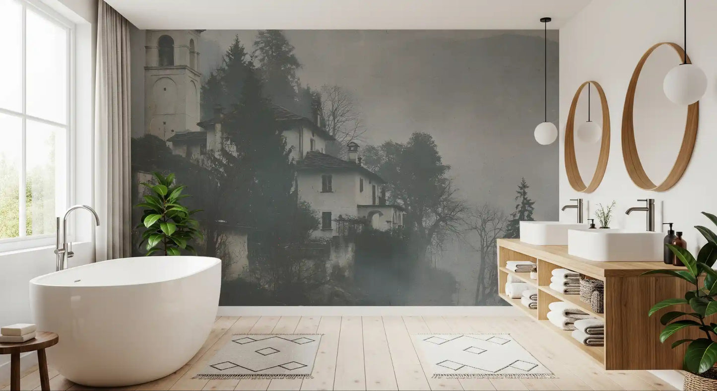 Vintage Foggy Hillside Retreat Wall Mural