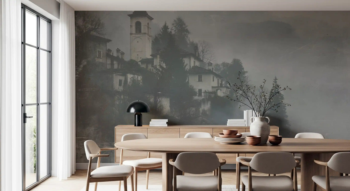 Vintage Foggy Hillside Retreat Wall Mural