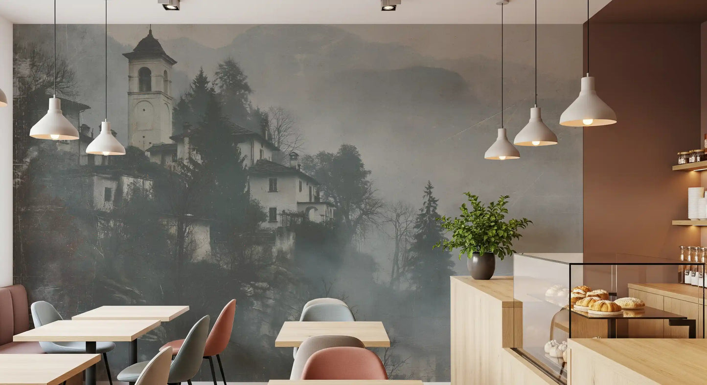 Vintage Foggy Hillside Retreat Wall Mural
