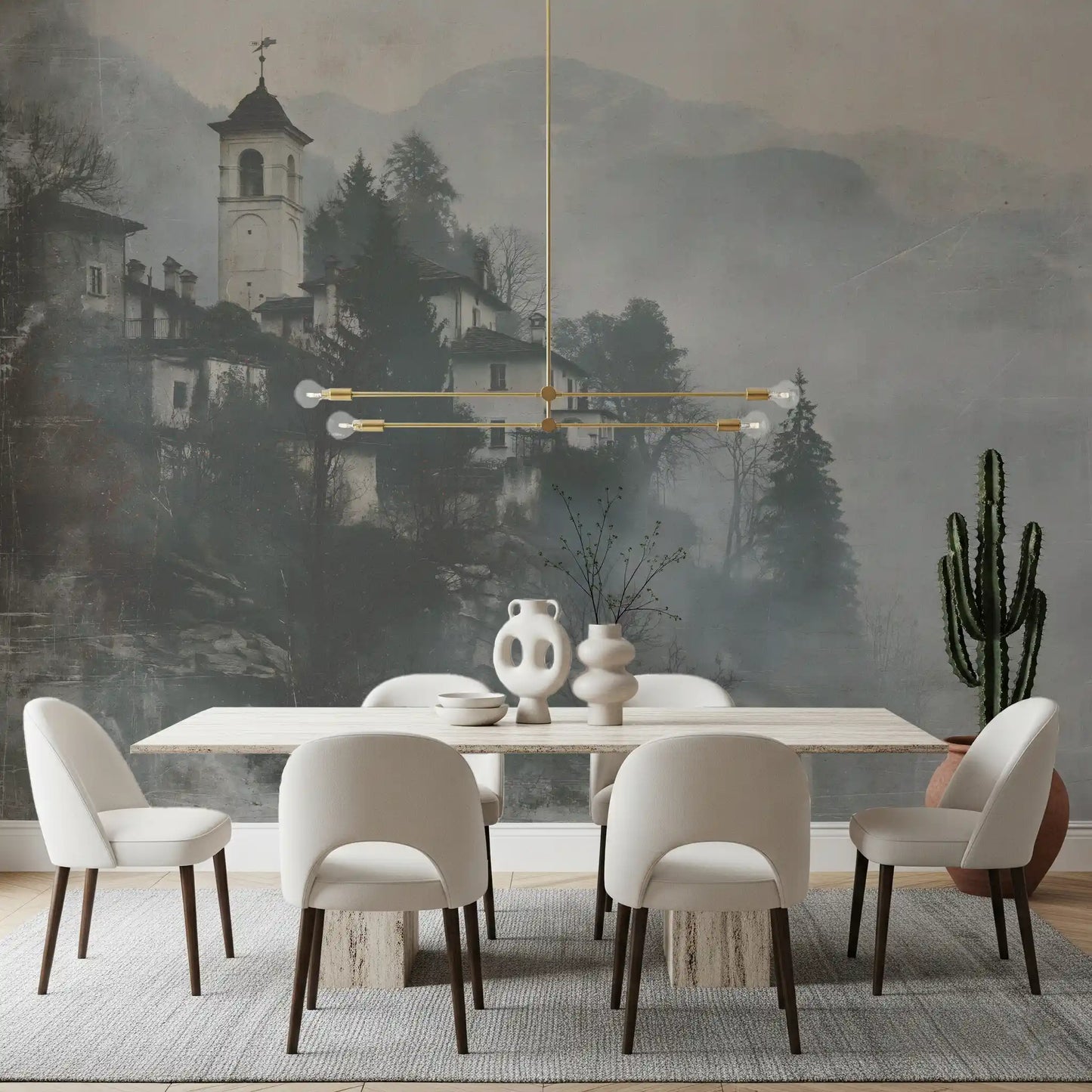 Vintage Foggy Hillside Retreat Wall Mural