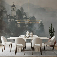 Vintage Foggy Hillside Retreat Wall Mural