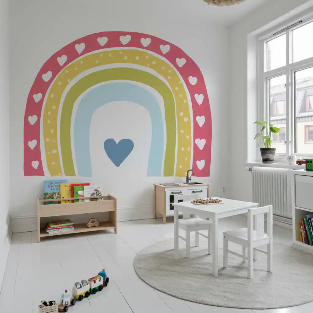 Boho Hearts Rainbow Motif Wall Mural