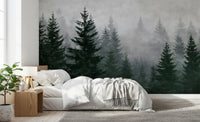 Evergreen Wilderness in Fog Wall Mural