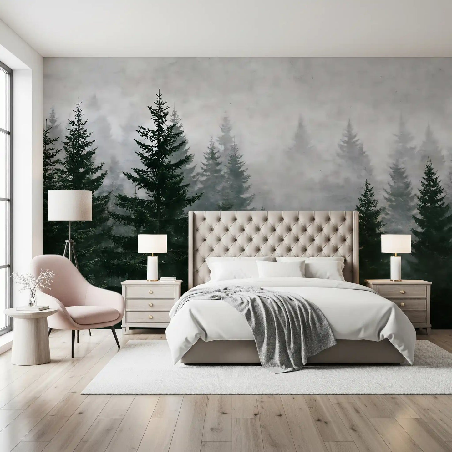 Evergreen Wilderness in Fog Wall Mural