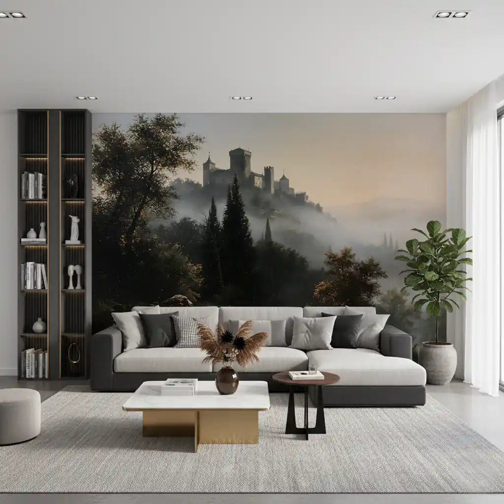 Forgotten Fortress in Morning Mist Wall Mural