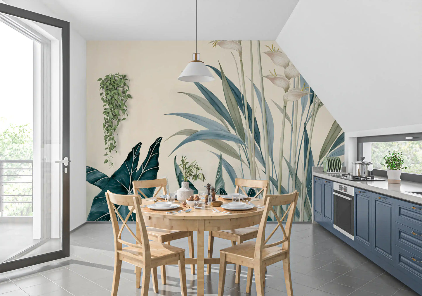 Modern Alocasia and Heliconia Flourish Wall Mural
