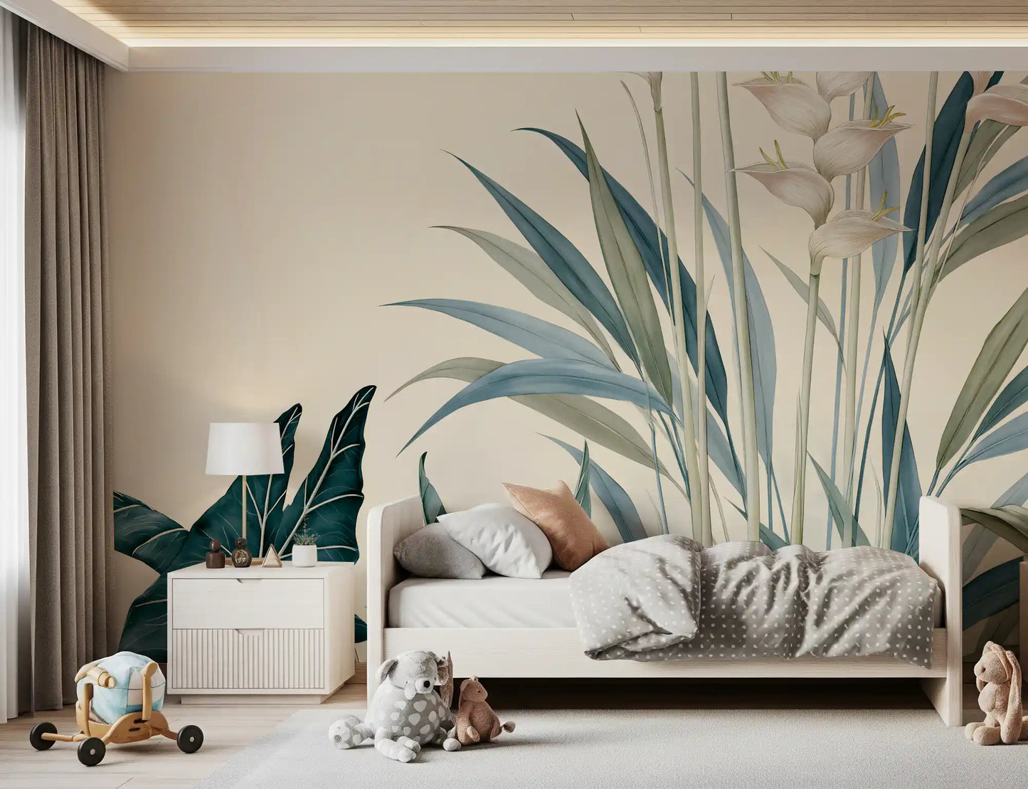 Modern Alocasia and Heliconia Flourish Wall Mural