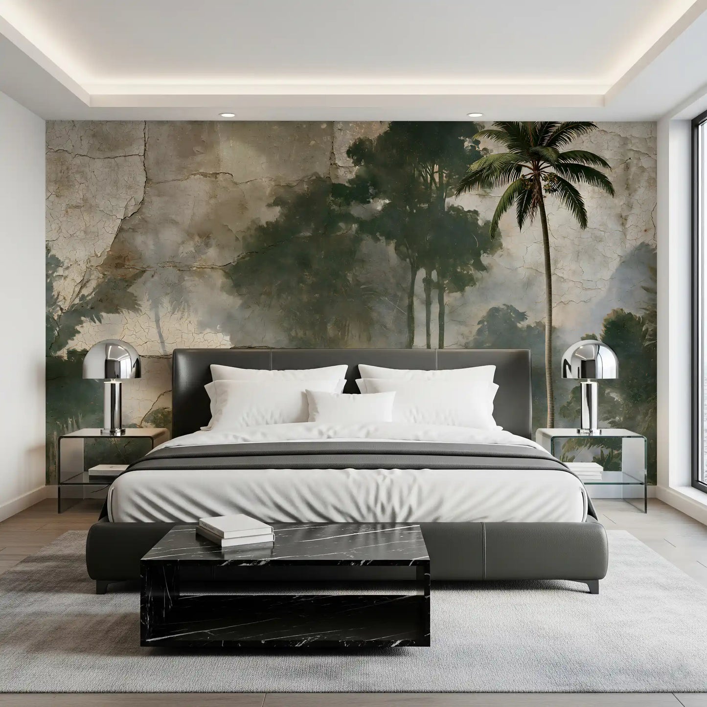 Misty Palm Forest Plaster Effect Wall Mural