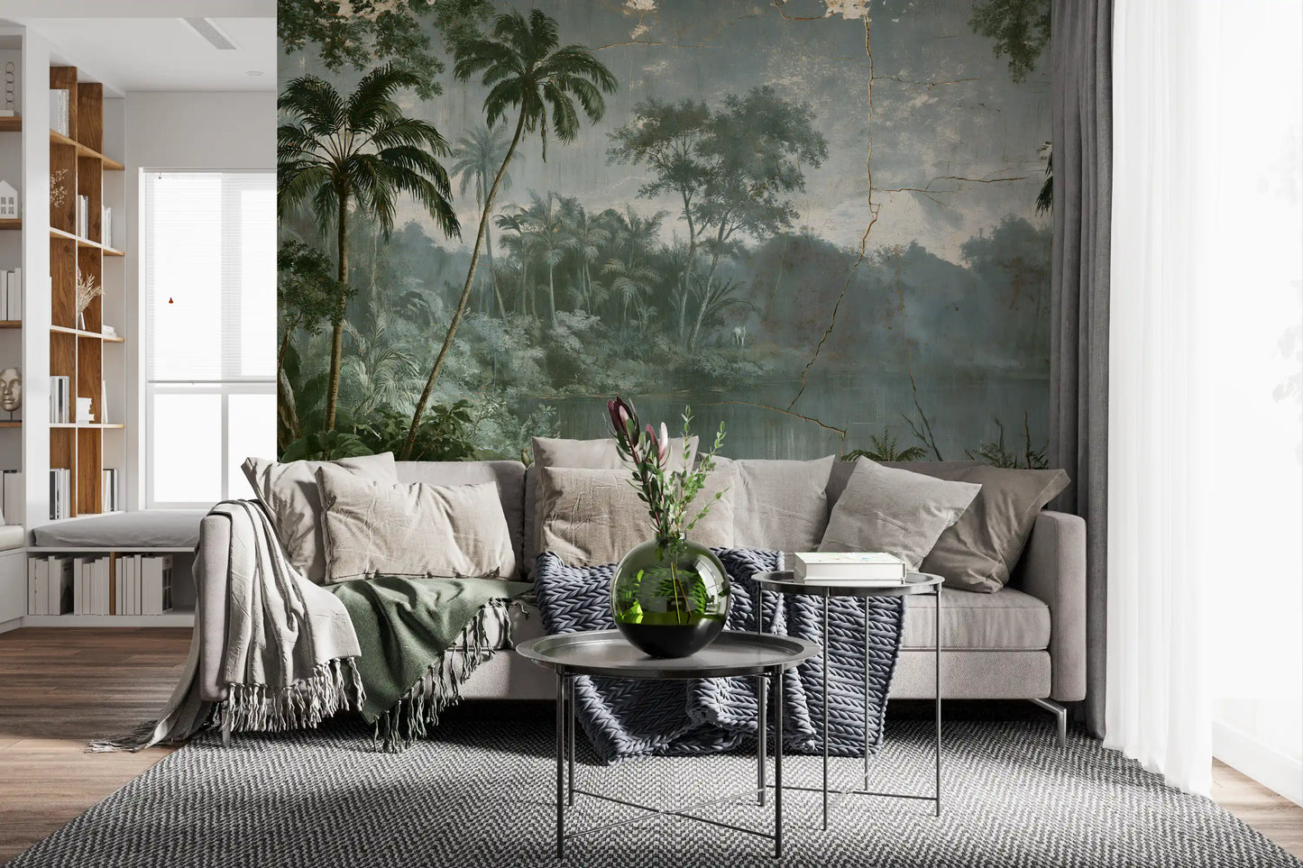 Aged Botanical Riverside Scene Wall Mural
