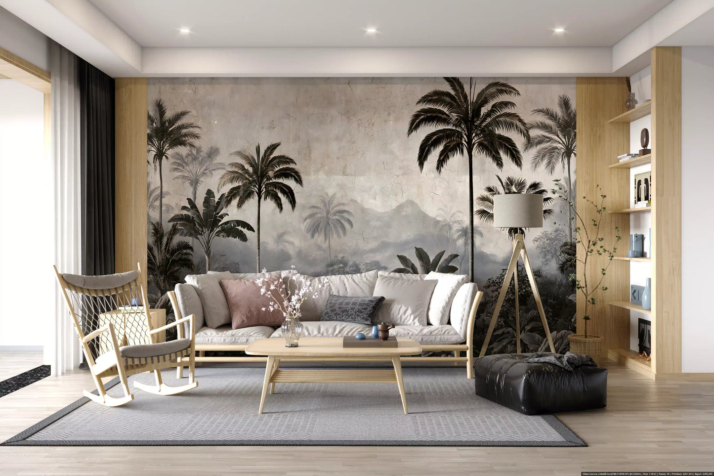 Vintage Palm Grove Mist Wall Mural