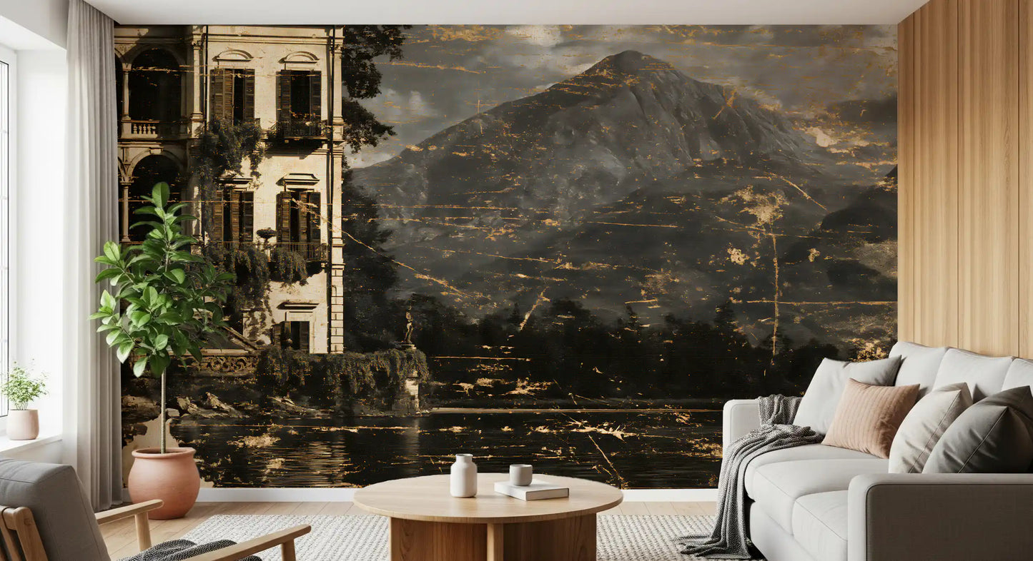 Sepia Tone Lakeside Villa Heritage Wall Mural