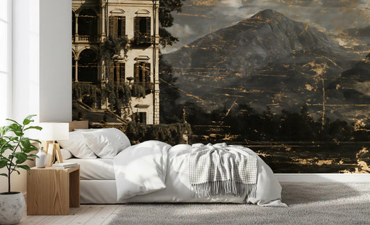 Sepia Tone Lakeside Villa Heritage Wall Mural