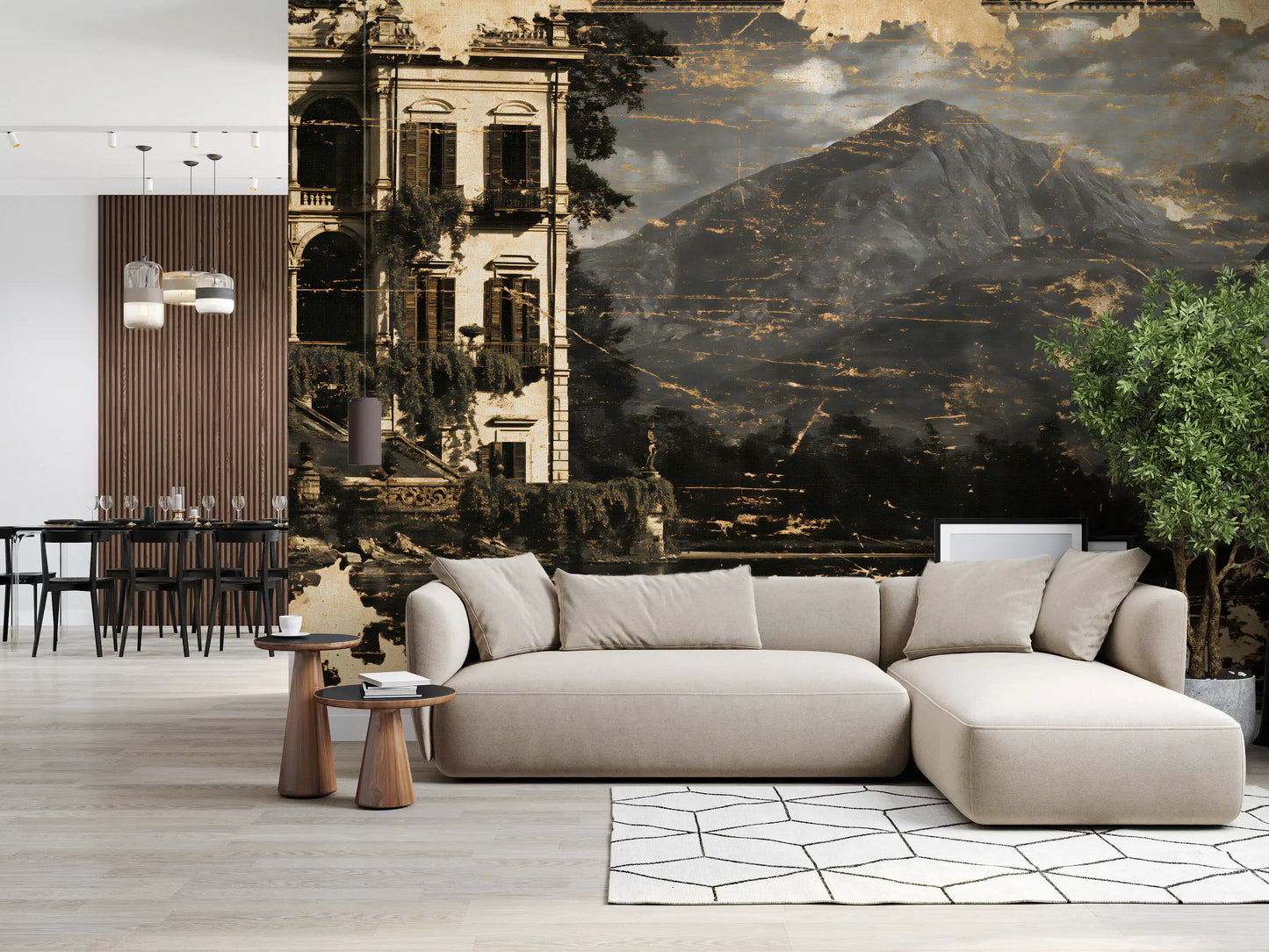 Sepia Tone Lakeside Villa Heritage Wall Mural