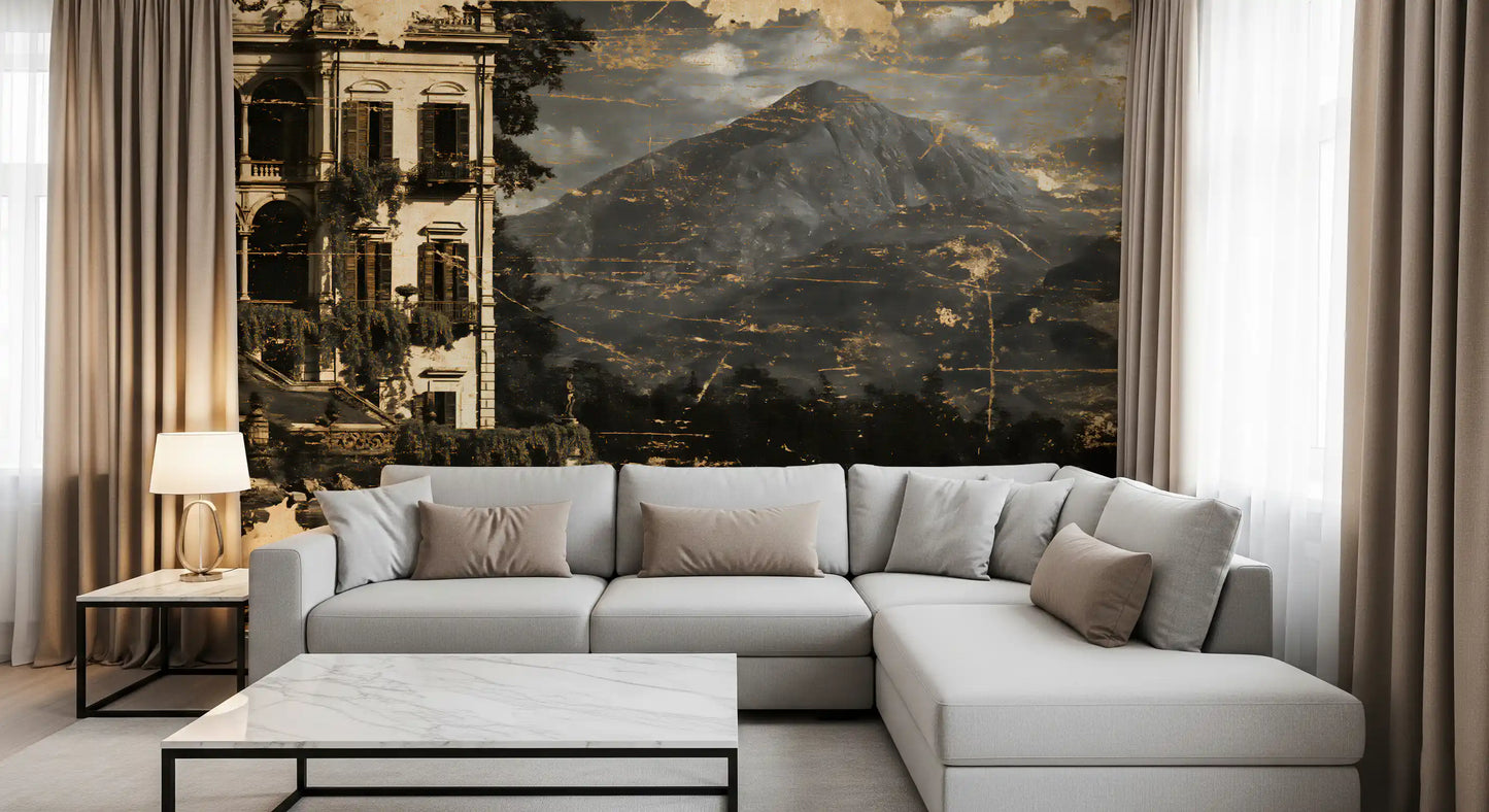 Sepia Tone Lakeside Villa Heritage Wall Mural
