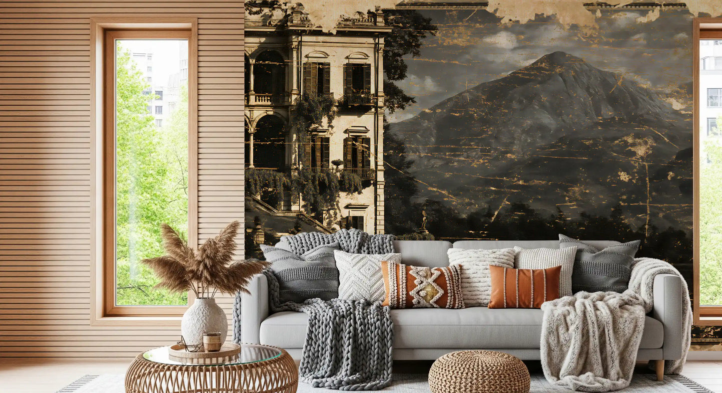 Sepia Tone Lakeside Villa Heritage Wall Mural